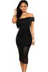 Black Single Shoulder Sheer Striped Midi Dress